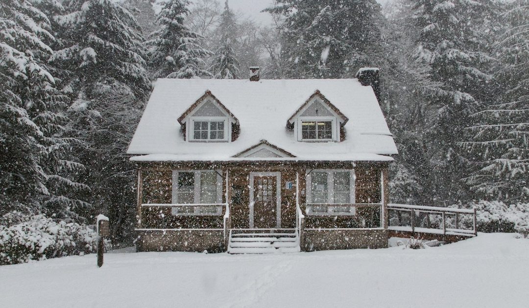 a home covered in snow.